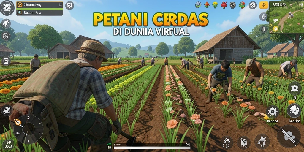 Screenshot permainan 55RP menampilkan aktivitas bertani yang seru.