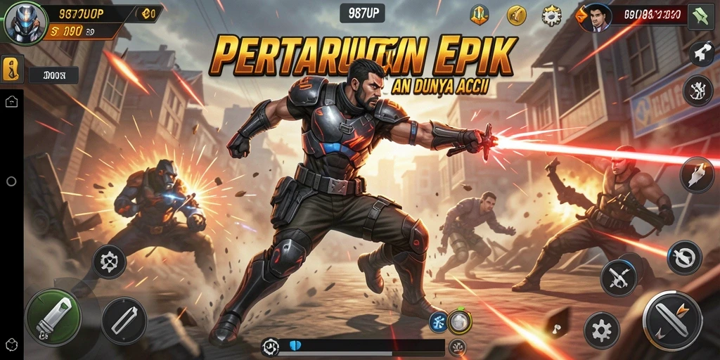 Tampilan aksi seru dalam gameplay 987UP.