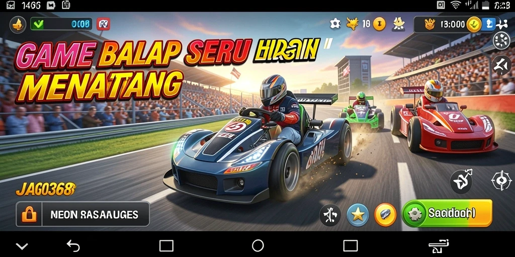 Gameplay balap seru di JAGO368 dengan lintasan dan mobil yang memukau.