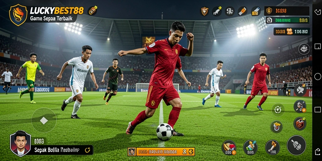 Screenshot gameplay LUCKYBEST88 dengan aksi sepak bola yang mendebarkan.