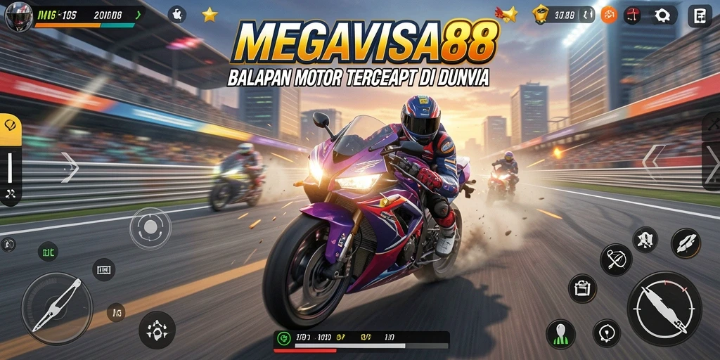 Tampilan gameplay MEGAVISA88 yang penuh aksi balapan motor.