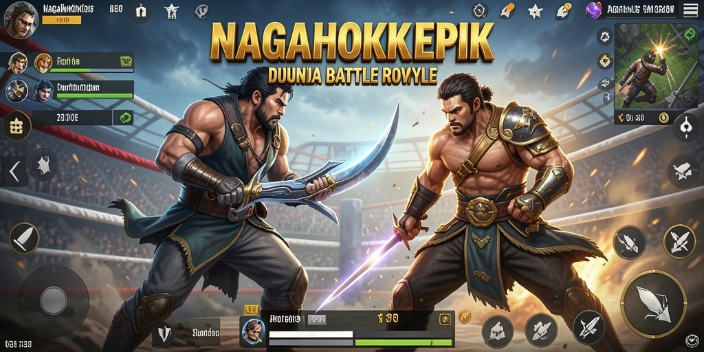Tampilan gameplay seru di NAGAHOKI88 dengan pemain bertempur di arena terbuka.