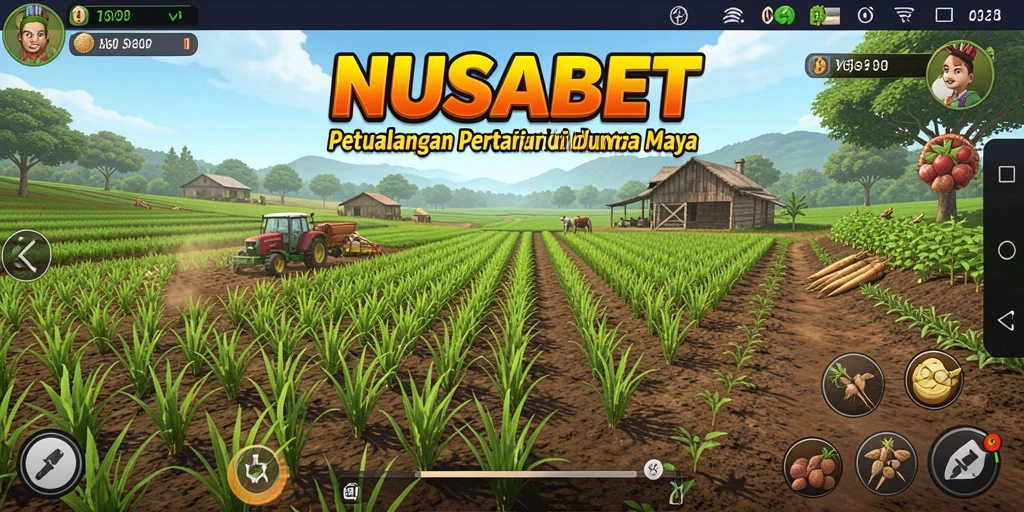Tampilan gameplay NUSABET yang menampilkan aktivitas bertani di ladang.
